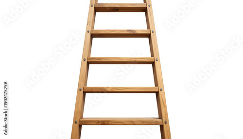 Wooden ladder isolated on transparent background, high-quality PNG showing natural wood texture and sturdy steps, perfect for construction, home improvement, and rustic design visuals