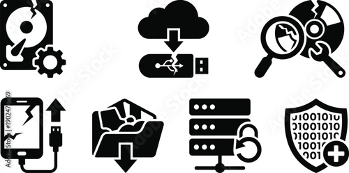 Data recovery icons flat vector set for information backup
