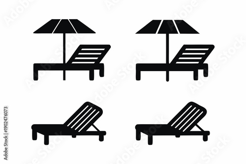 set of Beach chair silhouette vector illustration isolated on white background