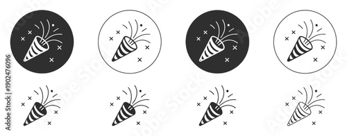 Set of Colored Pixel Perfect Confetti Icons Featuring One Unexpanded and One Silhouette, Representing Parties, Fun, Celebration