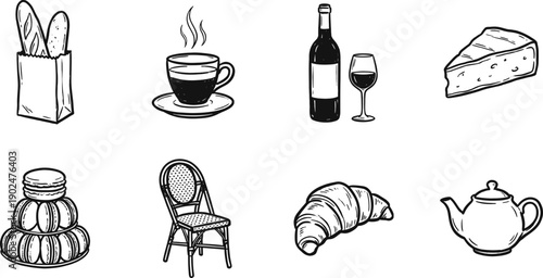 French cafe icons hand drawn vector menu collection
