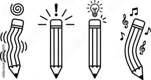 Pencil character set with cute expressions and various emotions
