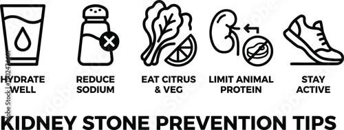 Kidney stone prevention educational tips health concept illustration