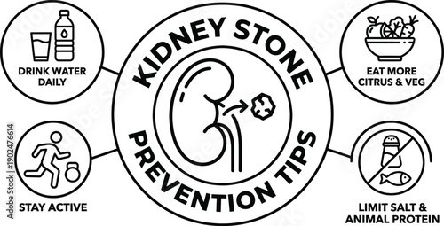 Kidney stone prevention educational tips health concept illustration