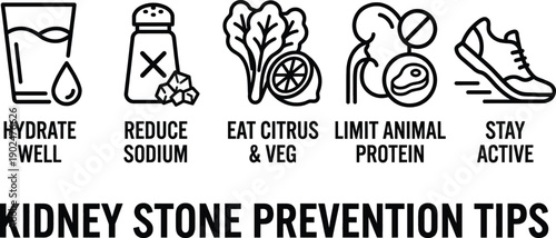 Kidney stone prevention educational tips health concept illustration