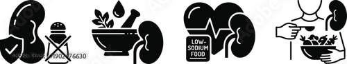 Kidney health vector icons for low sodium diet nutrition