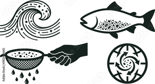 Microplastic pollution in deep ocean water vector illustration