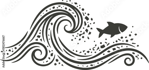 Microplastic pollution in deep ocean water vector illustration