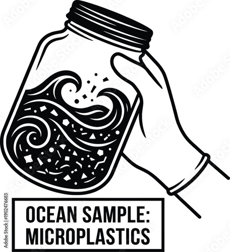 Microplastic pollution in deep ocean water vector illustration