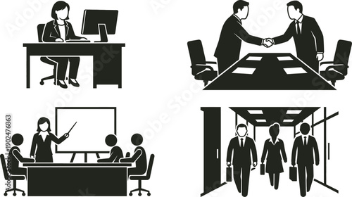 Professional colleagues with Down Syndrome working in modern office vector
