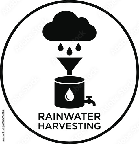 Rainwater harvesting system vector illustration with house and tank