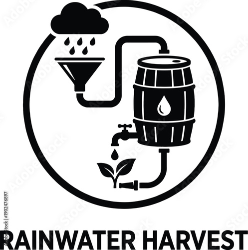 Rainwater harvesting system vector illustration with house and tank