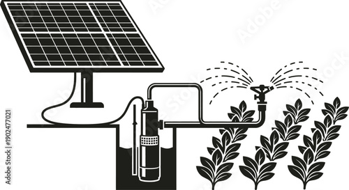 Solar powered water pump system vector illustration concept