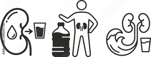Kidney health concept with water hydration and anatomical vector illustration
