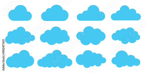 Blue cloud shape vector set with soft rounded forms simple flat weather elements for app ui illustration
