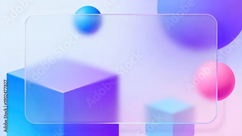 Abstract frosted glass background with blurred colorful geometric shapes glassmorphism style