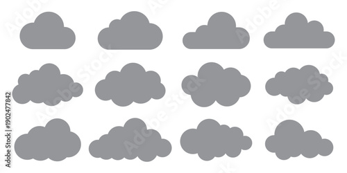 Colorful cloud shape vector set with cute rounded forms simple flat elements for weather app ui kids design