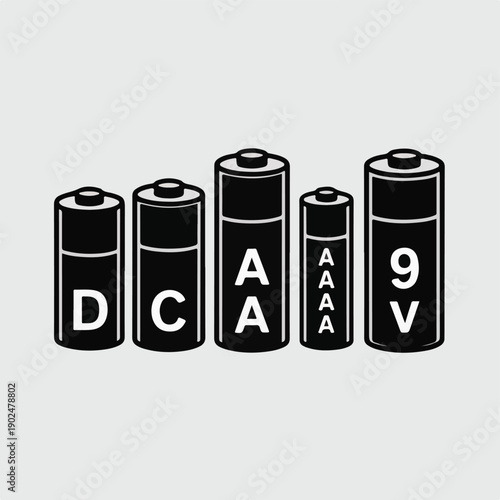 Minimalist Black and White Battery Types Vector Illustration