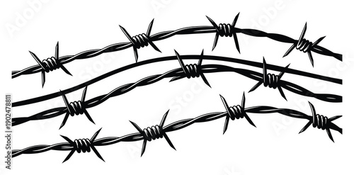 Barbed Wire Fence Black Vector Illustration