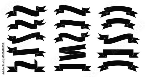 Black Ribbon Banners Collection Vector Illustration