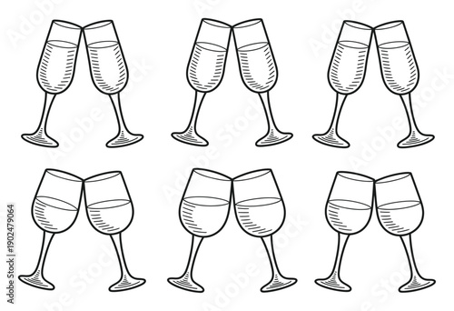 Champagne Glasses Clinking Celebratory Vector Illustration
