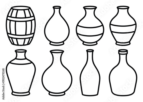 Collection of Vases and Barrel Vector Illustration