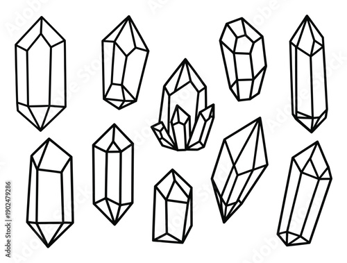 Crystal Set Geometric Simple Line Art Vector Illustration