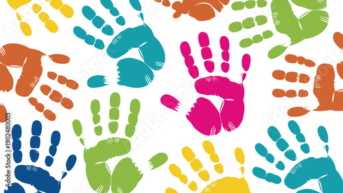 Colorful Handprints Pattern - Symbol of Diversity and Unity