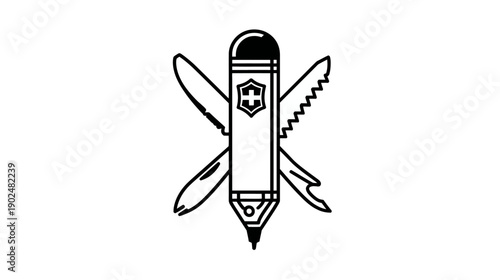 Versatile Pencil Multi-tool Icon: Creative Vector Illustration for Writing, Design, Problem Solving, and Utility.