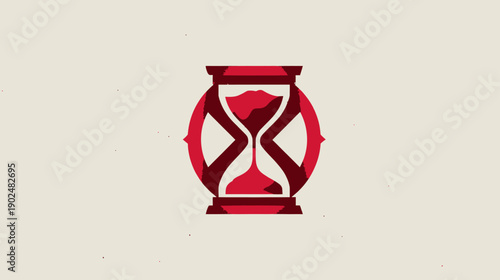 Red graphic hourglass icon illustration. Concept of time, deadline, countdown, urgency, measurement, and passing moments.