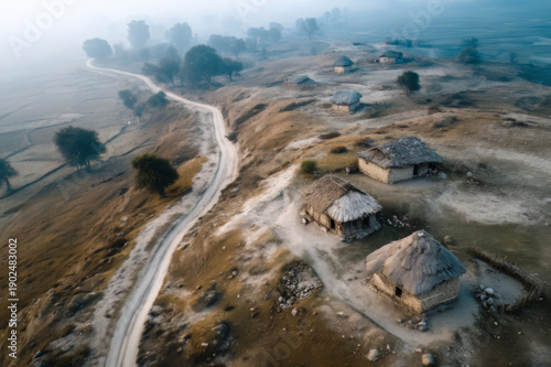 Wallpaper Mural Widok z Lotu Ptaka na Wiejską Wioskę z Pustą Drogą Torontodigital.ca