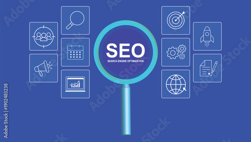 SEO search engine optimization concept with icons and symbols vector illustration flat design