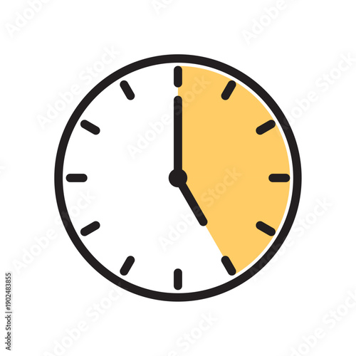 Analog stopwatch icon featuring a thick black outline and a yellow shaded pie-chart section representing a twenty-five minute countdown interval