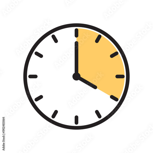 Analog stopwatch icon featuring a thick black outline and a yellow shaded section indicating a twenty minute countdown interval on a plain white background