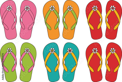 Colorful Flip Flop Sandals Vector Set – Floral Summer Beach Footwear