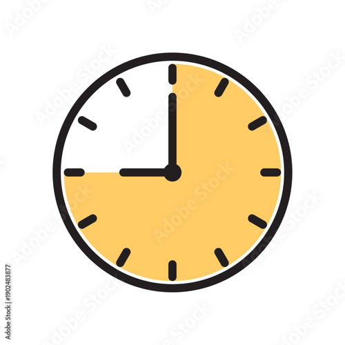 Analog stopwatch icon with a bold black outline and a yellow shaded three-quarter circle indicating a forty-five minute countdown interval