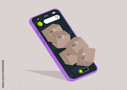 A smartphone screen displays delivery boxes stacked together, showcasing how technology simplifies home delivery with just a few taps, making life more convenient and accessible