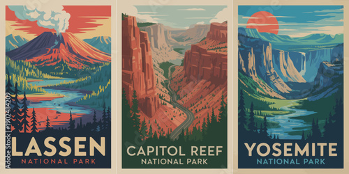 Lassen Volcanic National Park Poster, erupting peak with lava flows dramatic sunset landscape