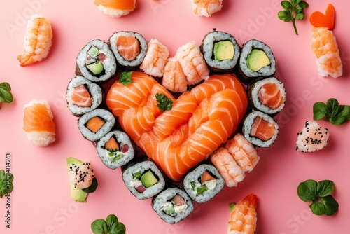 Sushi heart shape with maki and nigiri assortment
