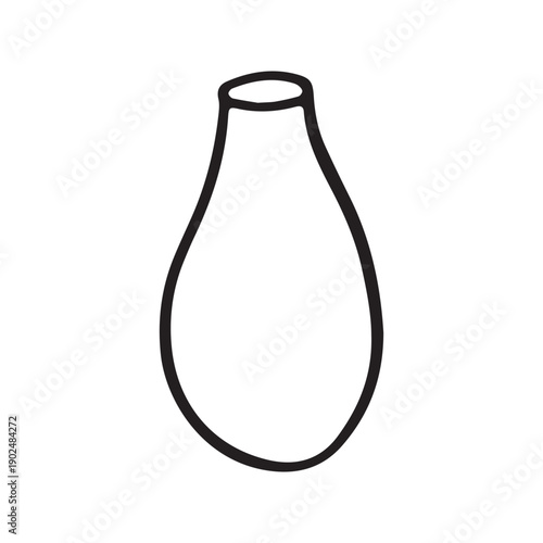 Simple empty vase with wide bottom and narrow neck, minimal black line art illustration, clean hand drawn ceramic vessel isolated on white background.