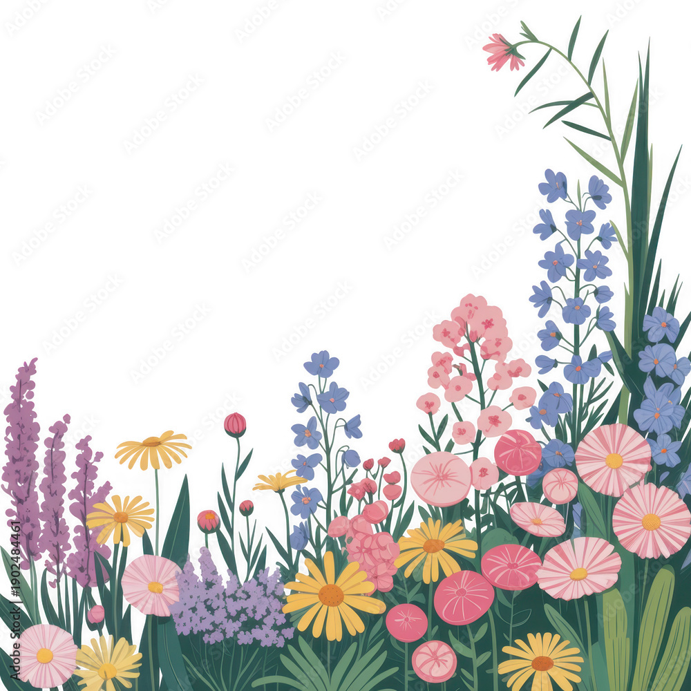 Obraz premium Colorful flowers pink yellow isolated on a transparent background
