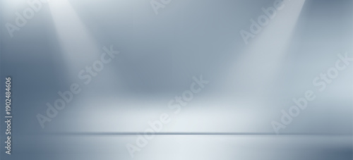 Blue white gradient abstract pattern studio background Light gives luxurious shine. Walls and floor of room sparkling, flat metal, with deep curves and dimensions. cool tone, feeling of water