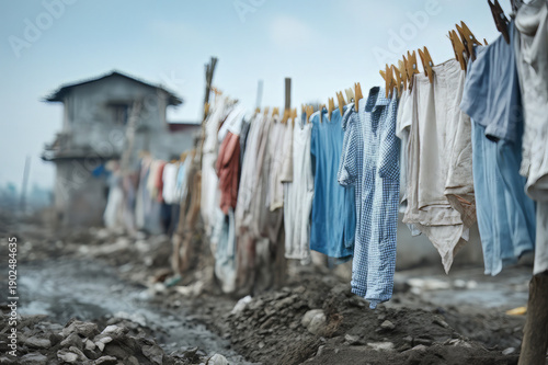 Wallpaper Mural Pranie na Sznurze w Biednej Okolicy z Wyschniętymi Ubraniami Torontodigital.ca