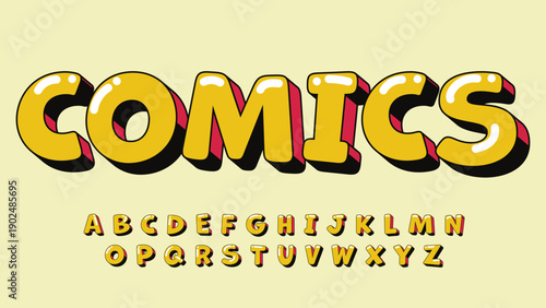 yellow and red 3d cartoon bubble style font