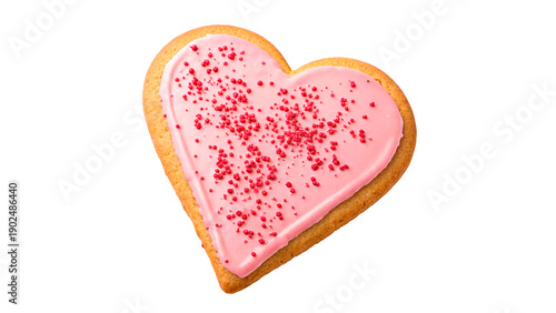 Canvas-taulu Heart shaped cookie with pink icing and sprinkles isolated on transparent backgr