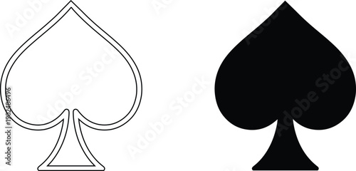 Black and white spade suit symbols for playing cards side by side on transparent background
