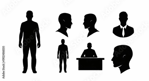 Collection of human silhouette icons representing different poses and professions.