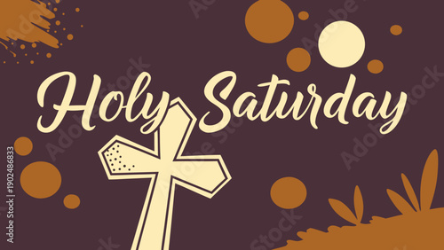 A vintage happy Easter card illustration featuring Jesus Christ on the cross and decorative eggs with retro typography for a holy celebration poster design