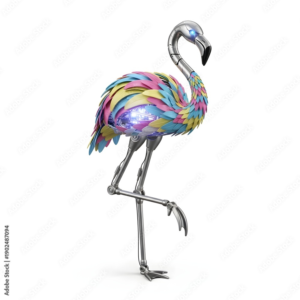 Obraz premium A multicolored flamingo standing on one leg