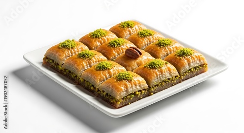 Wallpaper Mural Baklava pastry on a white plate sprinkled with pistachios Torontodigital.ca